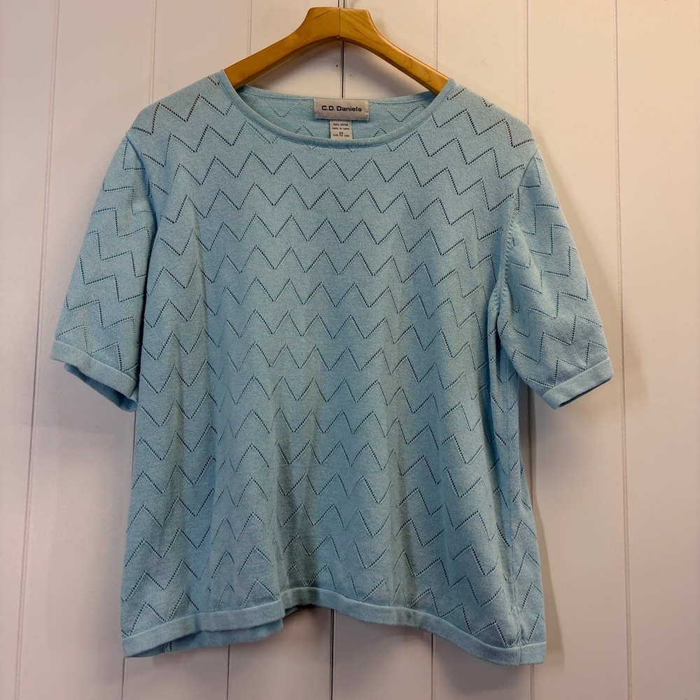 Vintage CD Daniels Grannycore Short Sleeve Sweater Women Size 2X Pastel Preppy